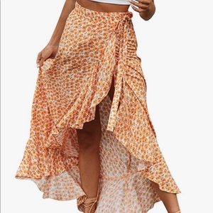Boho Floral Wrap Maxi Skirt High Waisted Long Skirt with Slit